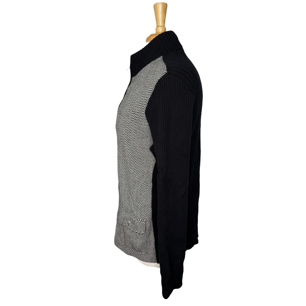 RALPH LAUREN LRL Herringbone Colorblock Zip Cardigan Sweater Size 1X Black White - Picture 2 of 9